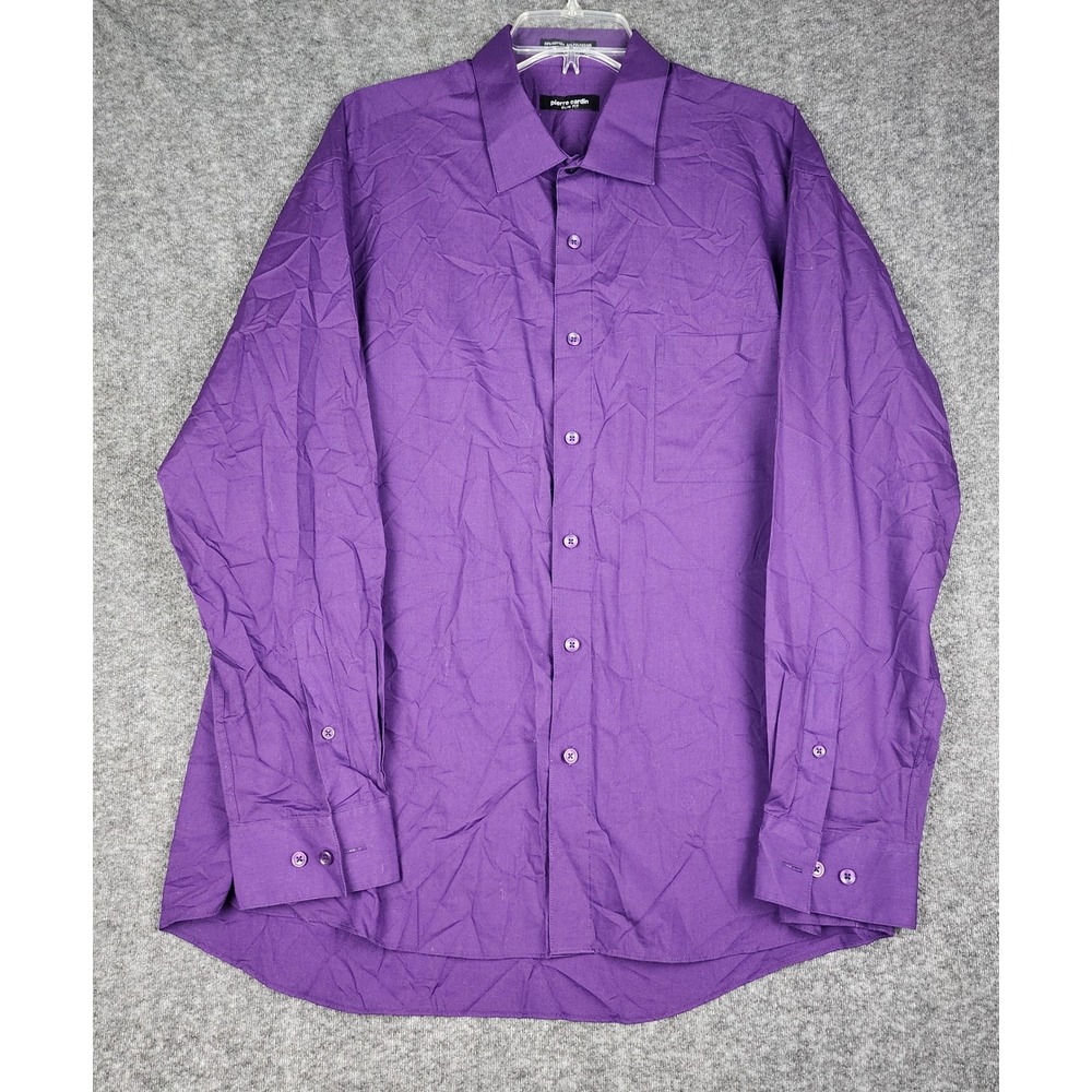 Pierre Cardin Button Down Shirt Mens XL Purple Slim Fit Long Sleeve Dress Shirt